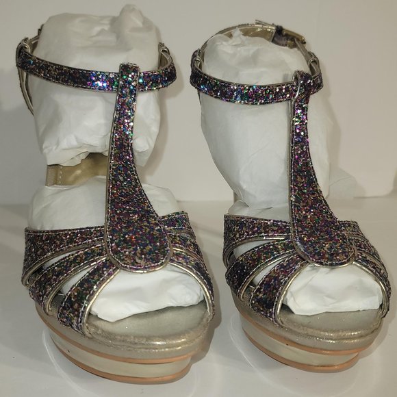 Falchi by Falchi Natalie Dress Heel Sandal Multicolored Light Gold 8 M - Picture 3 of 10